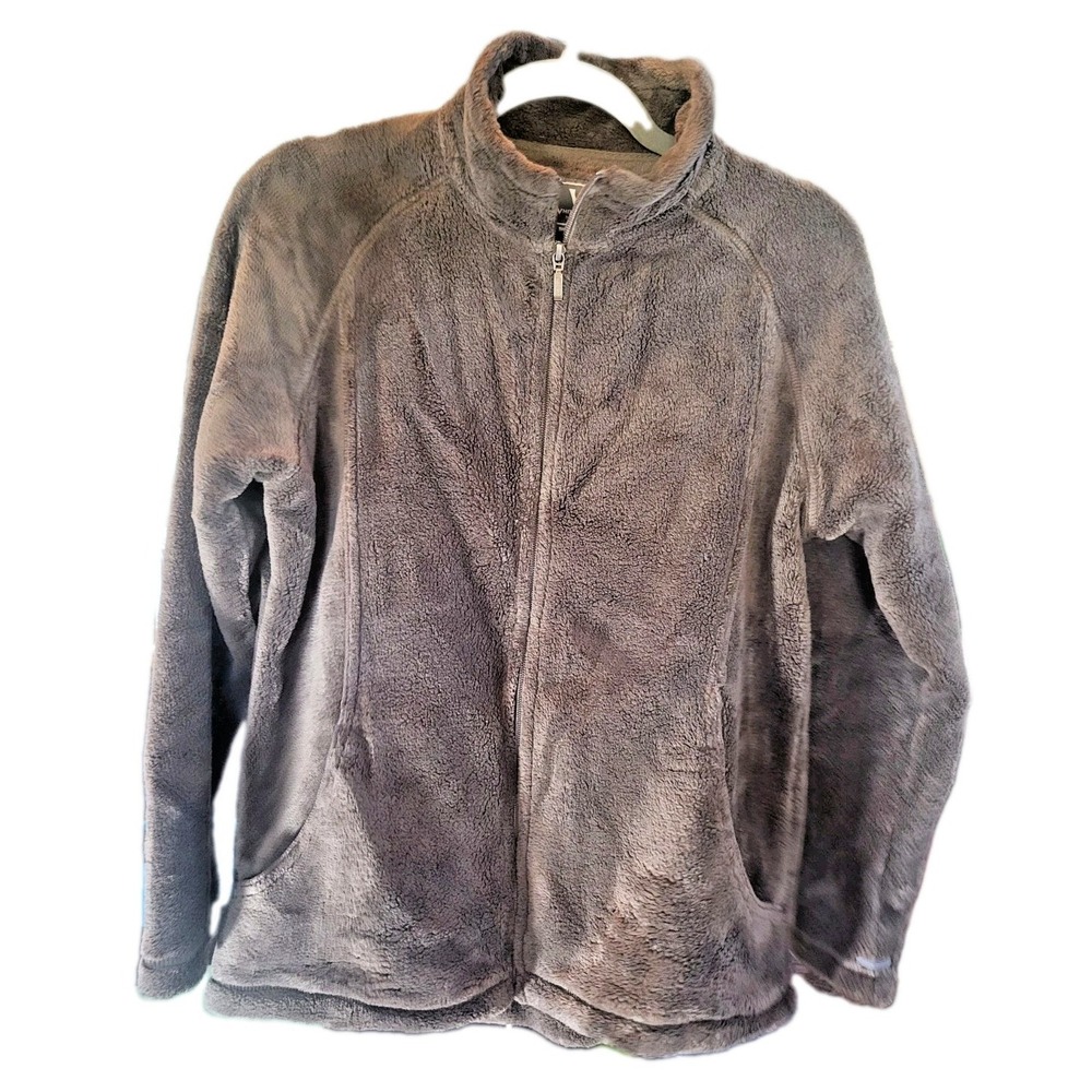 Women's Fleece Jacket Grey Brown White Sierra Sz LARGE Outdoor Gorpcore Trail
